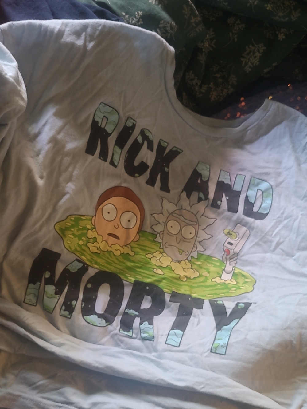 Ripple Junction Rick and Morty  Tee - Light Blue with Green Graphic